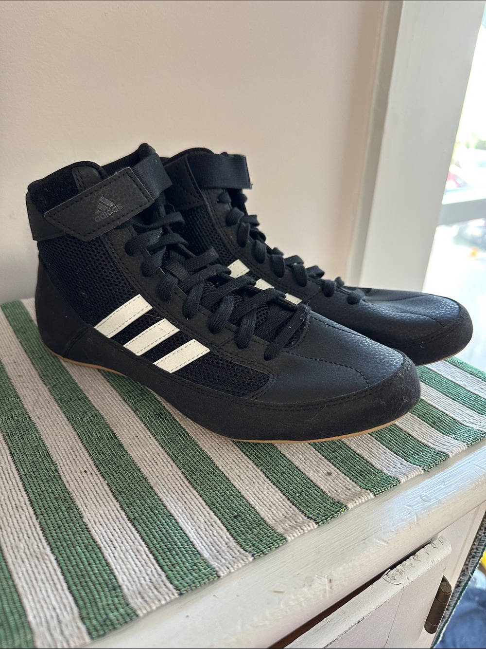 adidas Black and White High-Top Training/Wrestling Shoes